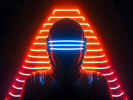 Portrait of an astronaut or spaceman with neon light.の素材