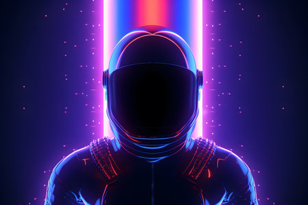 Portrait of an astronaut or spaceman with neon light.の素材