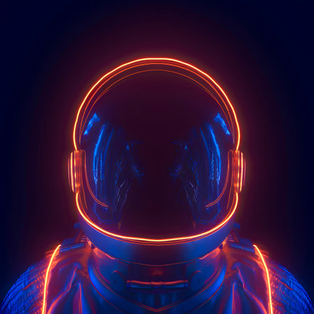 Portrait of an astronaut or spaceman with neon light.の素材