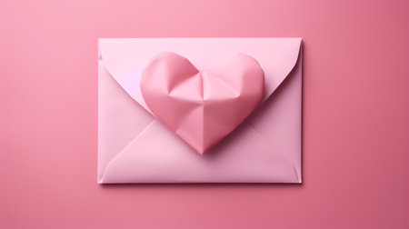Pink colored craft envelope with a heart. Romantic love letterの素材