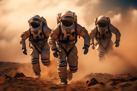 Adventure of three spacemen or astronauts on the Mars.の素材