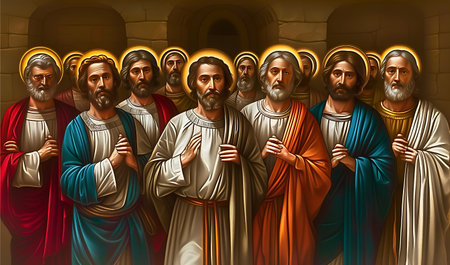 Illustration of Jesus Christ and his disciplesの素材