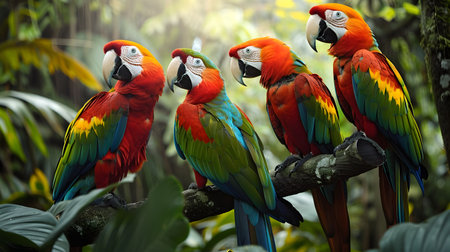 Macaw parrot birds on the branch of tree in the jungleの素材