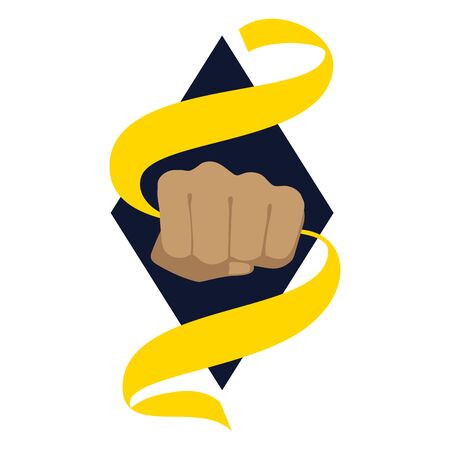 A hand holds a yellow ribbon with a blue rhombus. Vector stock illustration isolated. Concept illustration for motivation and performance. For embroiders, a notepad for printing, notepad, t-shirtのイラスト素材