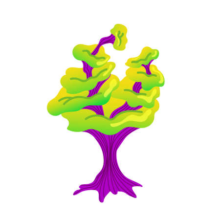 Alien mushroom. Fabulous mushroom plant. A magical plant of green and purple colors. Vector illustration of an alien mushroom on a white background.のイラスト素材