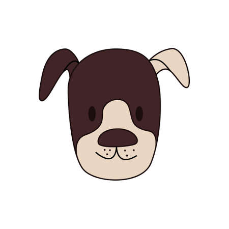 Cartoon dog head with white ear isolated. Colored vector illustration of a dogs head with an outline on a white background. Cute pet illustration.のイラスト素材