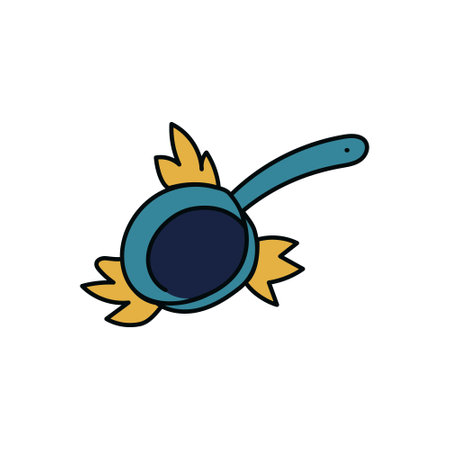 Cartoon frying pan outline. Hand drawn skillet over an open fire. Vector stock illustration of camping utensils isolated on white backgroundのイラスト素材