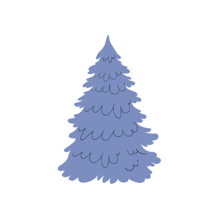 Cartoon blue Christmas tree on a white background. Christmas greeting card. Vector illustration isolatedのイラスト素材