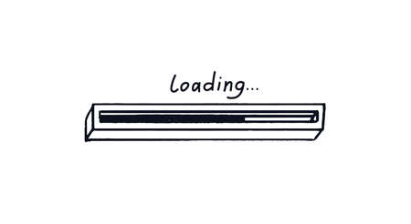 3d doodle loading bar. Hand-drawn 3D progress bar. Black on white concept of web page upload with...