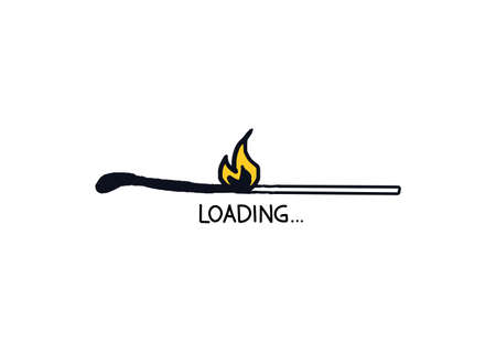 Loading bar doodle burning match. Hand drawn load regression symbol. Vector stock illustration burn match download web page.のイラスト素材