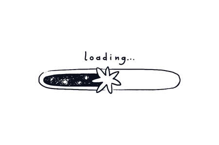 Doodle star loading bar isolated. Hand-drawn progress bar with star on the background of the starry...