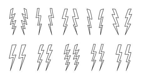 Thunderbolt decorative brace set line art. Set of minimalistic hand drawn lightning bolts. Vector illustration of collection of punctuation marksのイラスト素材