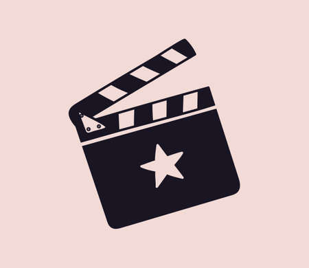 Clapperboard silhouette with a star. A silhouette of a director's clapperboard with contrasting lines. Vector illustration of a tool for filming and editing videoのイラスト素材