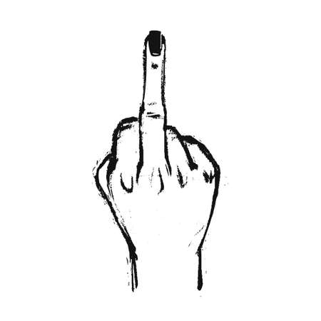 Inappropriate gesture grunge style. Middle finger of a woman's hand. Drawn Fuck gesture. The woman shows her middle finger. Vector illustration fuckのイラスト素材