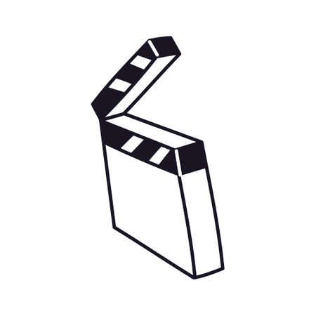 Open Doodle Movie Clapperboard. Video production inventory. Black on white vector illustration of clapperboard for shooting movie scenesのイラスト素材