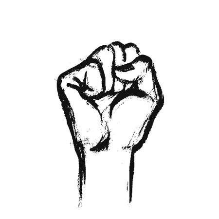 Female fist. Hand-drawn black on white hand. Vector illustration of a female fist for rights, fight isolatedのイラスト素材