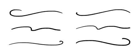 Curved strokes. Set of squiggly lines isolated. Vector illustration of black underline swash on a white backgroundのイラスト素材