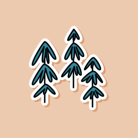 Drawn sticker of green Christmas tree doodle. Isolated sticker of cartoon forest. Vector illustration of a plantのイラスト素材