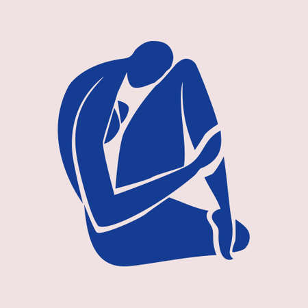 Inspired by Henri Matisse abstract woman silhouette. The woman sits with her head bowed. Flat vector illustration in collage technique isolatedのイラスト素材