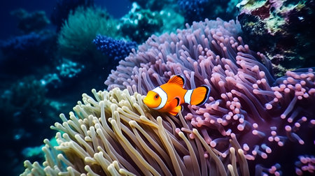 Nemo fish among coral reefs. Marine  environment.の素材