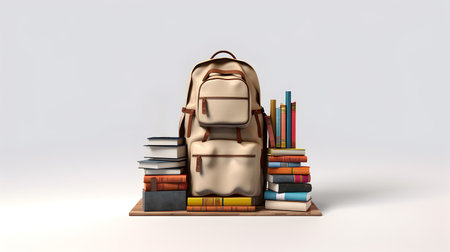 Books and backpack. Concept of back to school.の素材