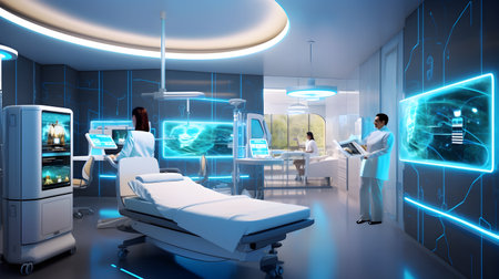 Futuristic healthcare room at modern hospital.の素材