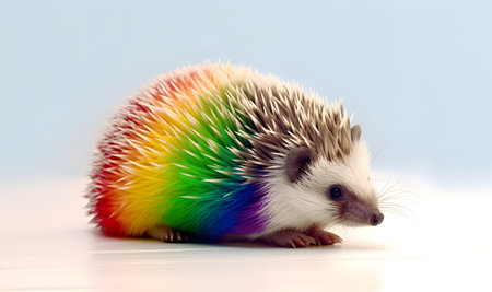 Hedgehog on a white background. Studio shot of a wild, native, multi-colored hedgehog.の素材
