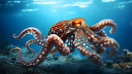 Adult octopus swimming at Pacific ocean.の素材
