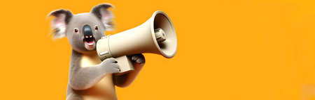 Koala bear announcing using a hand speaker. Notifying, warning, announcement.の素材