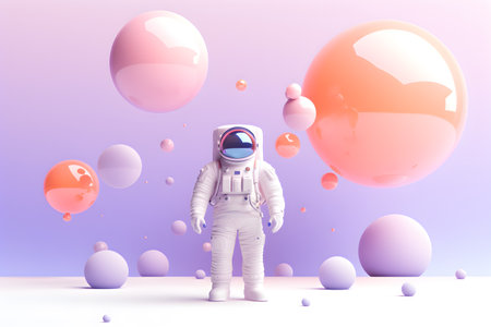 Cute spaceman or astronaut, minimalistic design with copy spaceの素材