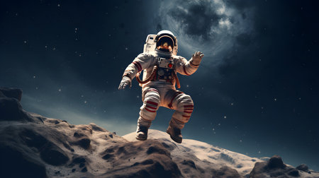 A spaceman or astronaut on the surface of the moonの素材
