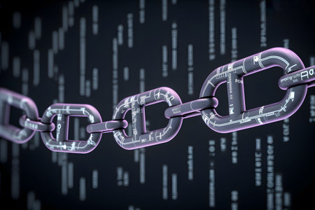 Digital chains with coding. Blockchain technology concept.の素材