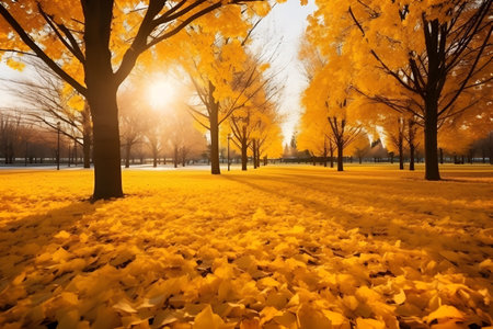 Pathway between the autumn trees.の素材