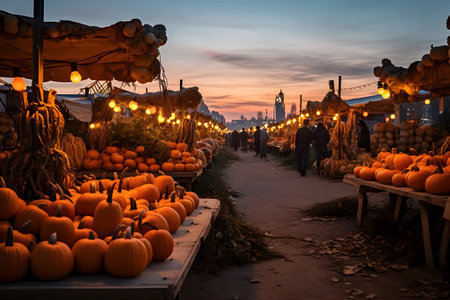 Pumpkin shop at the farmer market during halloween seasonの素材