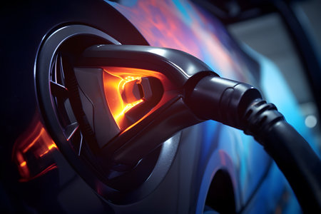EV charging station for electric car in concept of green energy and eco power produced from sustainable source to supply to charger station in order to reduce CO2 emissionの素材