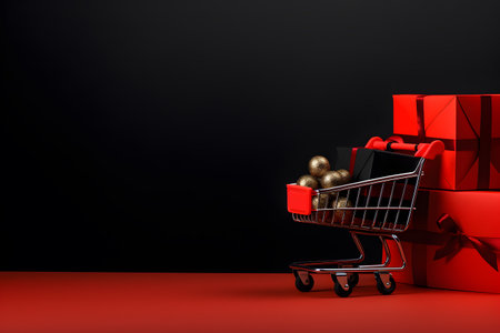 Shopaholic online shopping. Black friday sale promotion background concept in black and redの素材