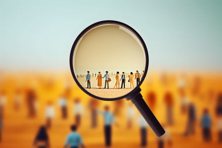 A magnifying glass searching different types of peopleの素材