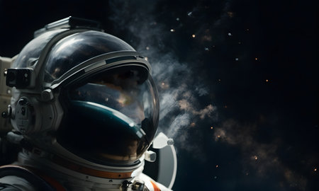 Head shot of a spaceman or astronaut with background of spaceの素材