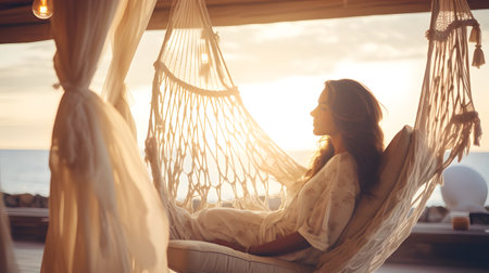 Beautiful caucasian woman relaxing at the beach during vacationの素材
