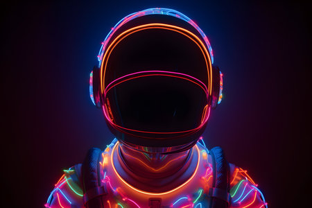 Portrait of an astronaut or spaceman with neon light.の素材