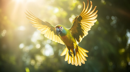 Macaw parrot bird flying in the jungleの素材