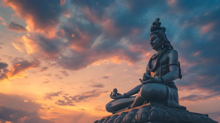 Shiva God Statue at beautiful sunsetの素材