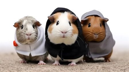 Small group of cute guinea pigs in studio.の素材