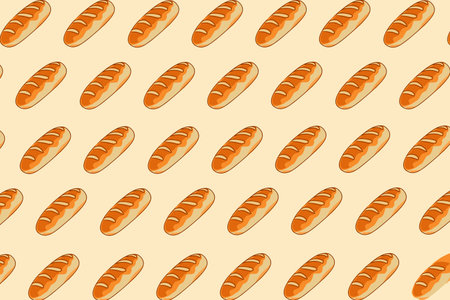 Illustration of a seamless pattern with bread on beige background.