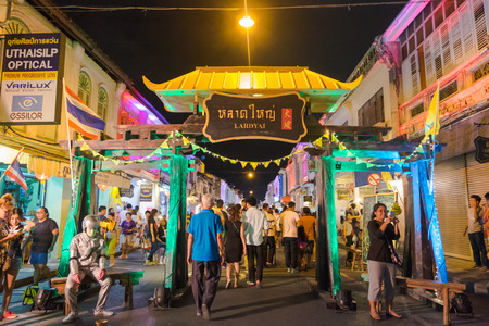 Sign of "Lard Yai". There is old town night market, a famous walking street in Phuket, Thailand.のeditorial素材