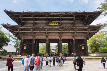 Nara, Japan - April 22, 2016: Nandai-mon gate of Todaiji Temple in Nara, Japan.のeditorial素材