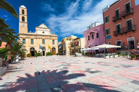 Chania,  Island Crete, Greece - 26 June, 2016: Greek Orthodox Cathedral is located on Plateia Mitropoleos Square and called Church of the Trimartyri.のeditorial素材