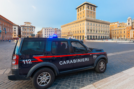 ROME, ITALY - September  12, 2016: Carabinieri's car is Carabinieri Land Rover Discovery  (Italian Police) parked near in the Piazza Venezia, Rome, Italy. Since 2001, Carabinieri has been one of the four Italian Armed Forces.のeditorial素材