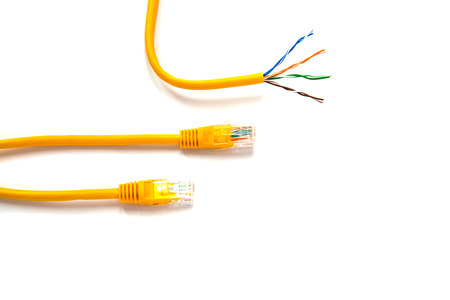 Yellow patch-cords with RJ45 for Lan network and yellow patch-cord with twisted pair.