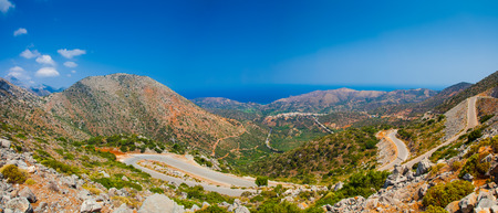 Breathtaking and beautiful mountain landscape with mountain asphalt  road in Greece, Creteの写真素材